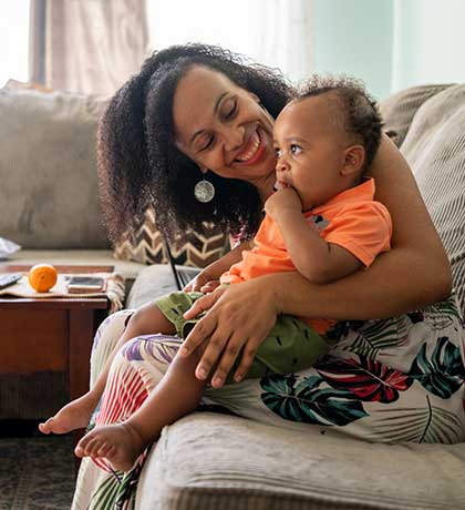 Mom and child at home